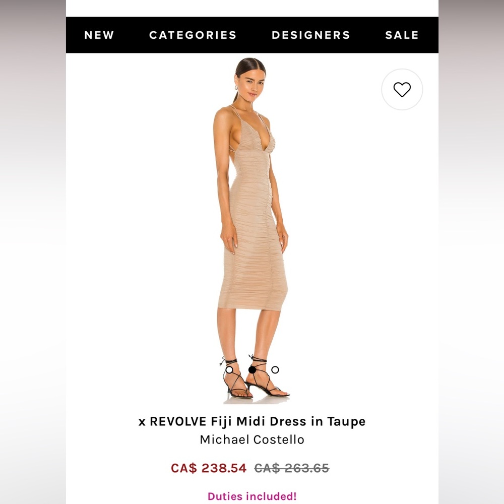 Michael Costello x Revolve Midi Dress in Taupe **size small**